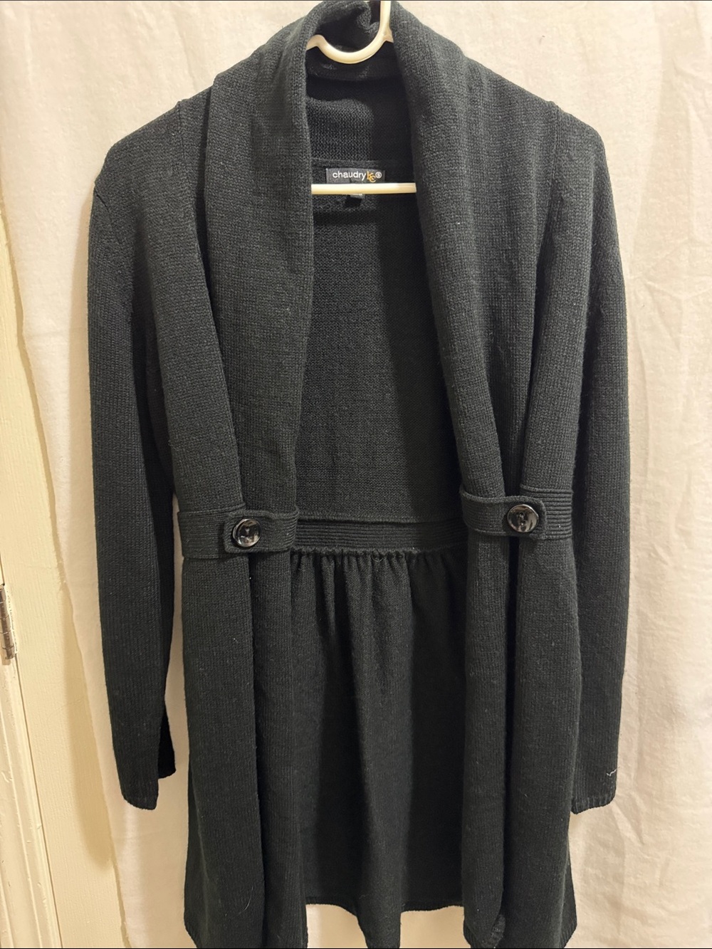 Chaudry-Women's Black Open-Front Knit Cardigan